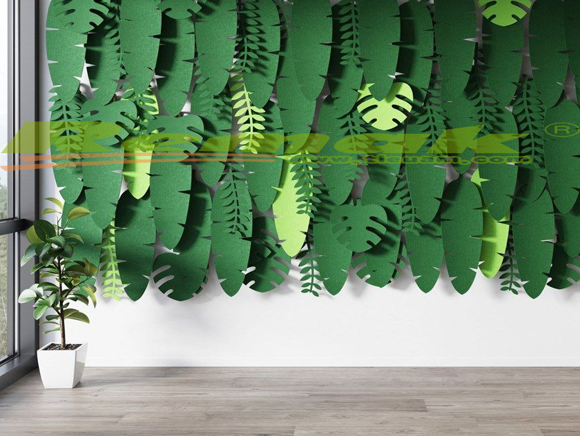 Các lá hấp thụ âm thanh Junglewall Remak được làm từ tấm tiêu âm sonic